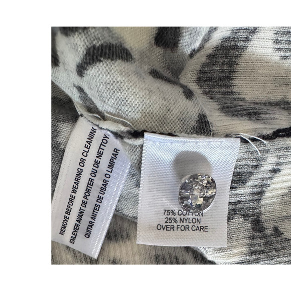 Relativity M Button Front Cardigan Sweater 3/4 Sleeve Bling Black Gray Print - Picture 4 of 9